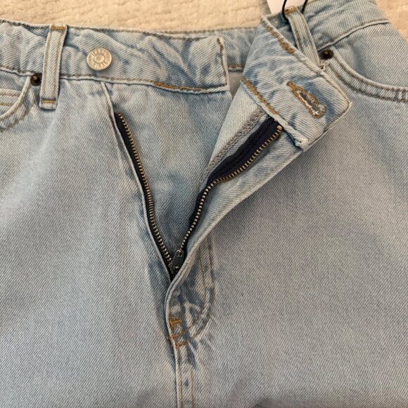 Light Blue Criss Cross Piral Denim Midi Skirt Size Small Front Slit WITH DEFECT - Picture 8 of 13